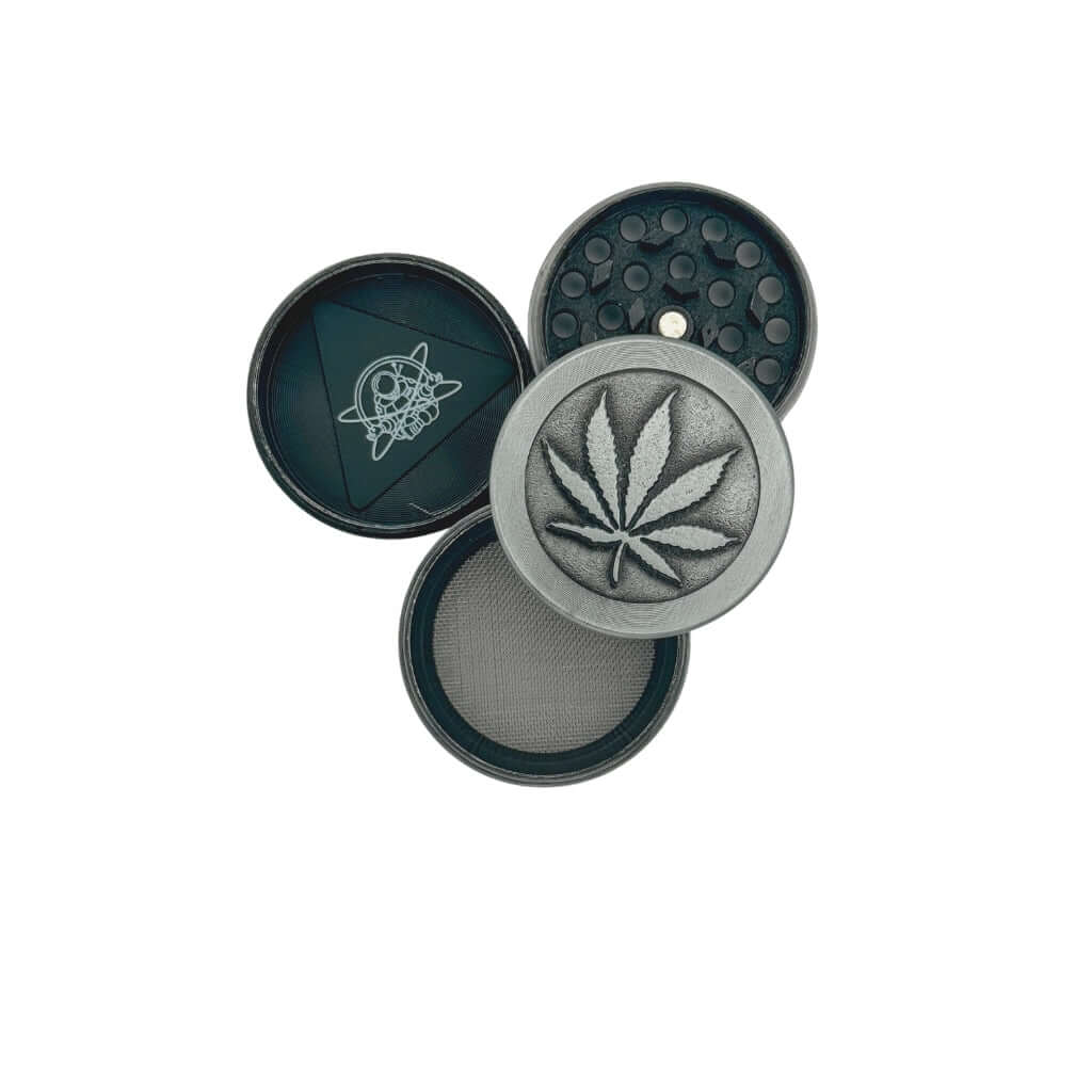 Alu-Grinder, 40 mm Ø, 4-teilig, Cannabis Blatt - Zerkleinerer