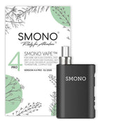Smono 4 Pro Vaporizer mit Verpackung, ideal für Kräuter mit Luftstromkontrolle und kompaktem Design.