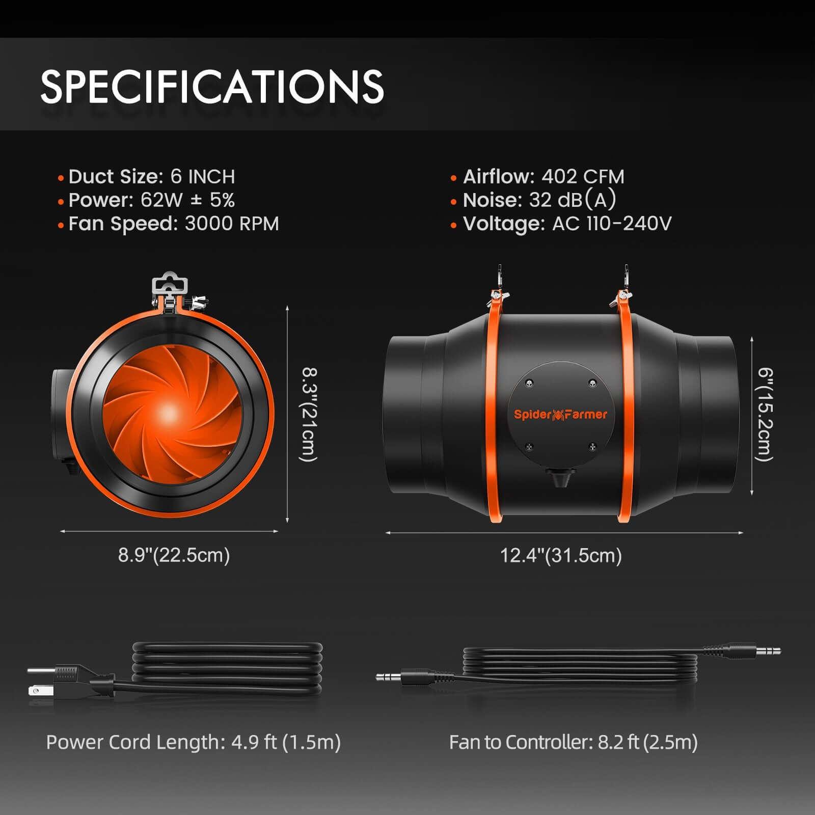 Abluftset 150mm mit Filter & Controller – Spider Farmer 6 Zoll