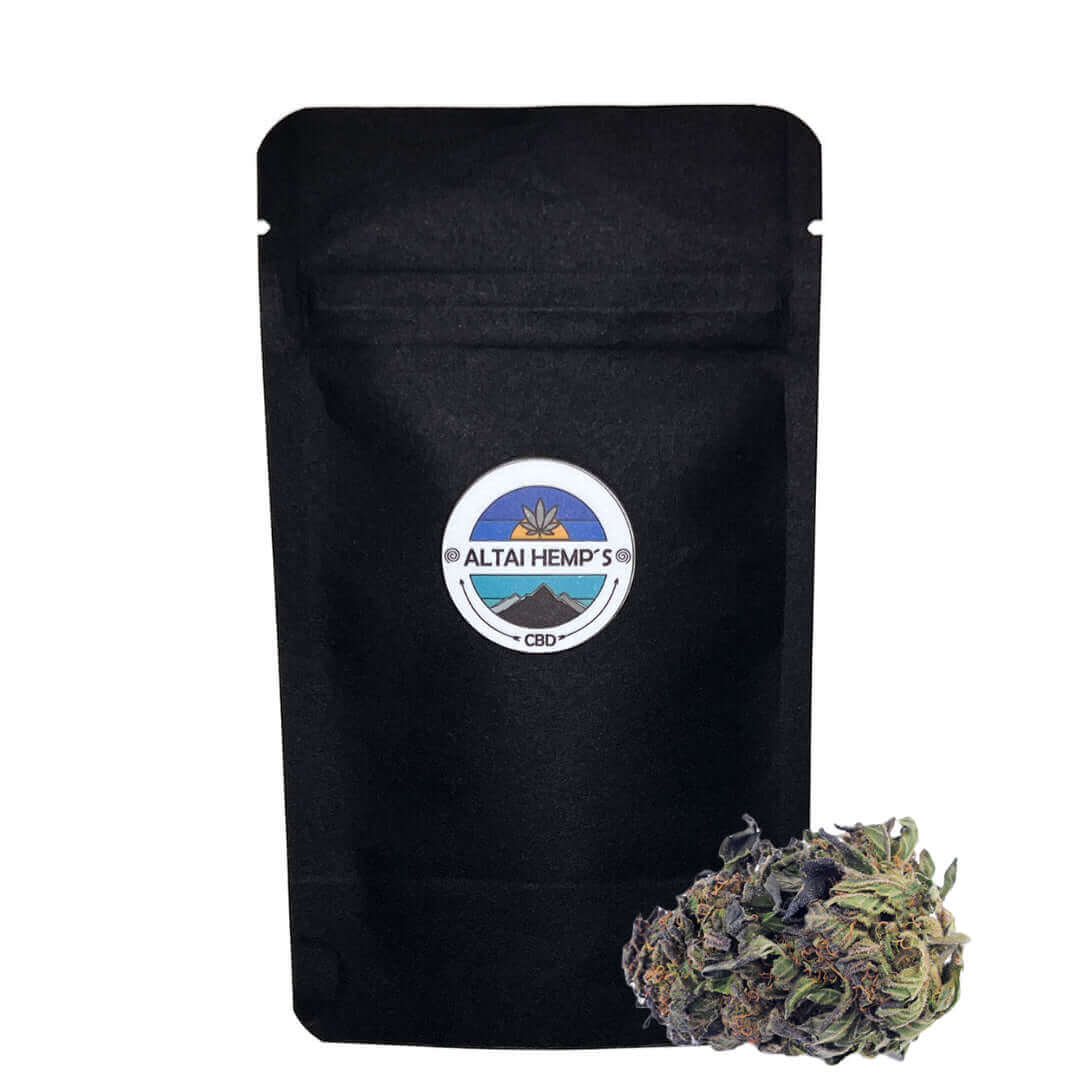 Hochwertige Altai-Hemp's Blueberry Haze H4CBD Blüten - 40% CBD für eine entspannende und wohltuende Erfahrung.