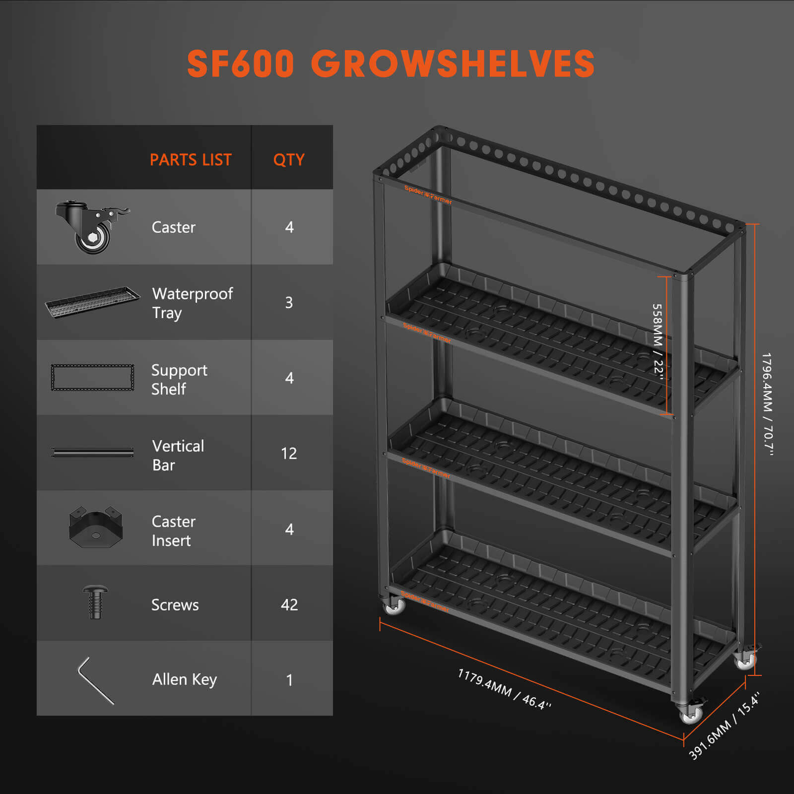 Grow-Set mit 3x SF600 LEDs & Regal – Spider Farmer Indoor