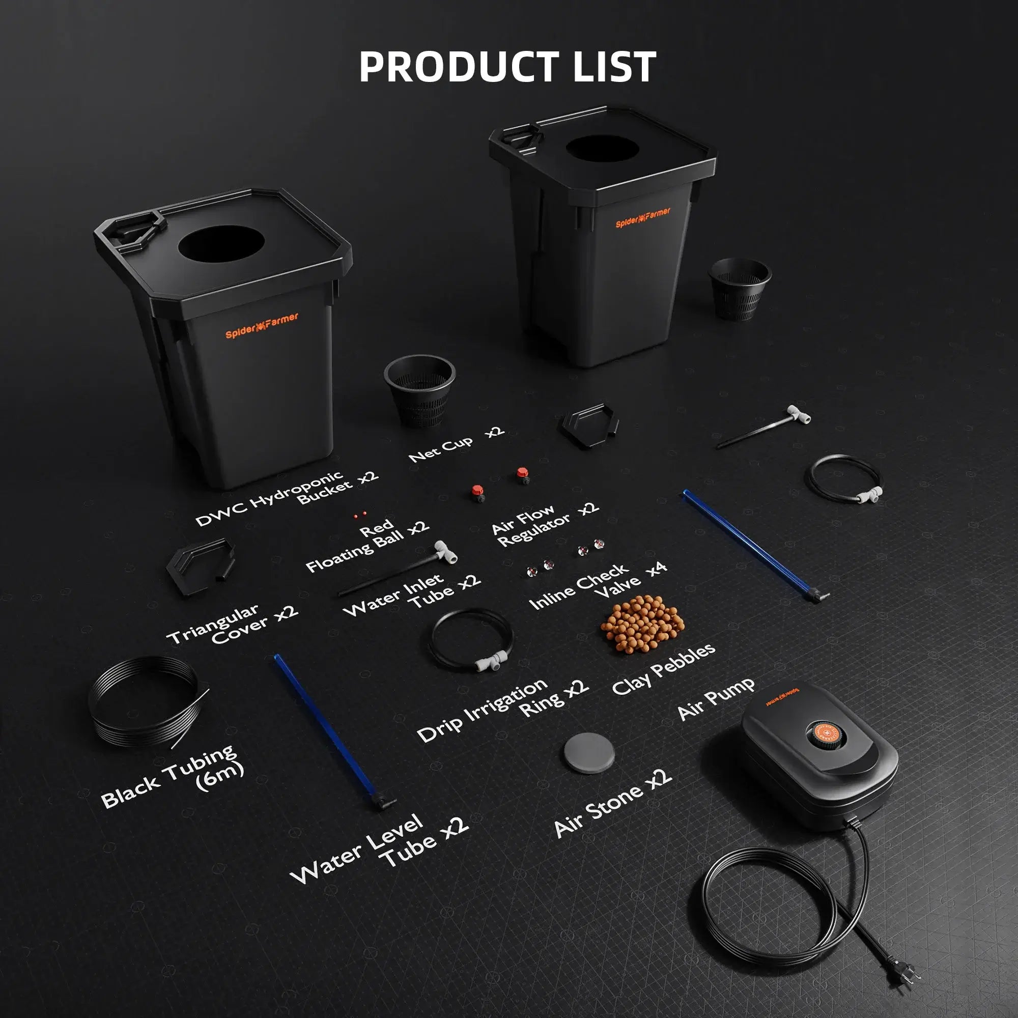 Hydroponik-System DWC 2er – mit Luftpumpe & Tank, Spider Farmer
