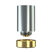 Stundenglass Modül Quarztank für Konzentrate Vaporizer mit silbernem Körper und goldener Basis.