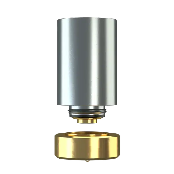 Stundenglass Modül Quarztank für Trockenmaterial Vaporizer mit silbernem und goldenem Design.