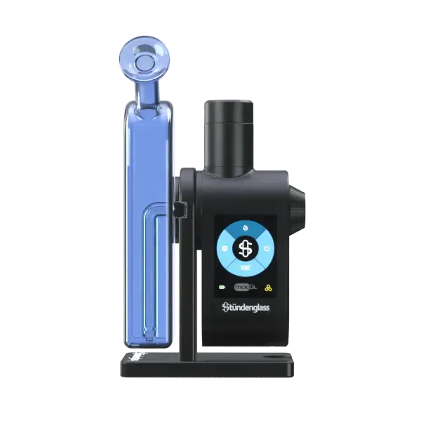 Stündenglass Modul + Dok Deluxe Travel Set aus blauem Glas – stilvoller Vaporizer für Kräuter und Extrakte