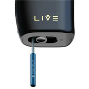 Detailansicht des Wolkenkraft Live Vaporizers mit BLUEM Zubehör für Kräuter und Extrakte, stilvoll und funktional.