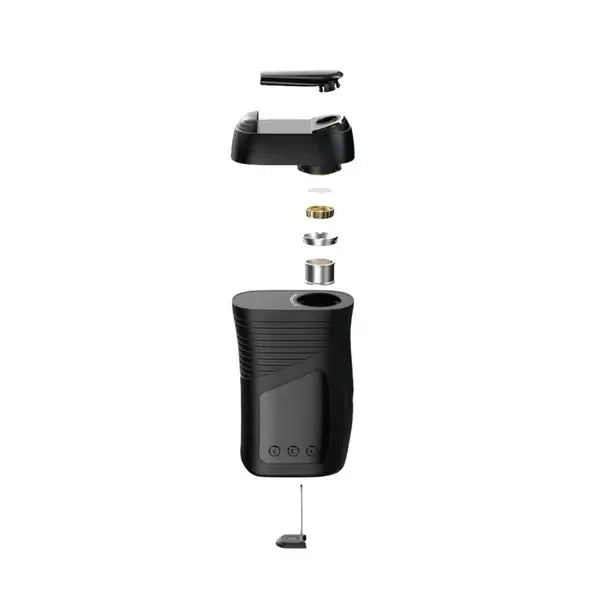 Explodierte Ansicht des Wolkenkraft Live Vaporizers für Kräuter mit einzelnen Komponenten und elegantem Design.